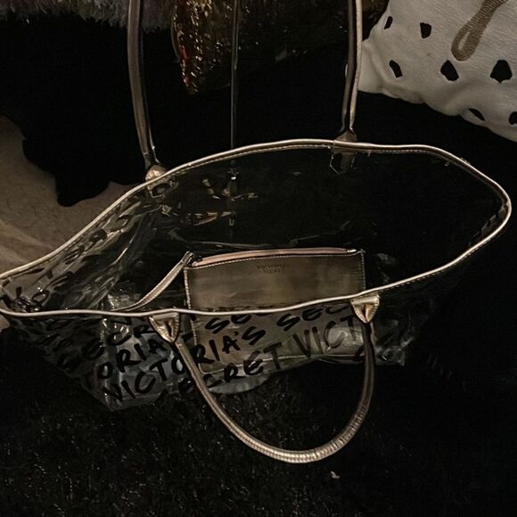 Victoria’s Secret vs clear Transparent logo Totebag purse pocketbook w/wristlet - Picture 4 of 7